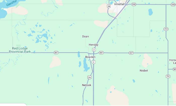 map of Bowden Alberta
