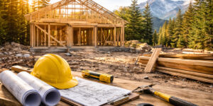 Custom home under construction in Bearspaw Alberta during the custom home building process