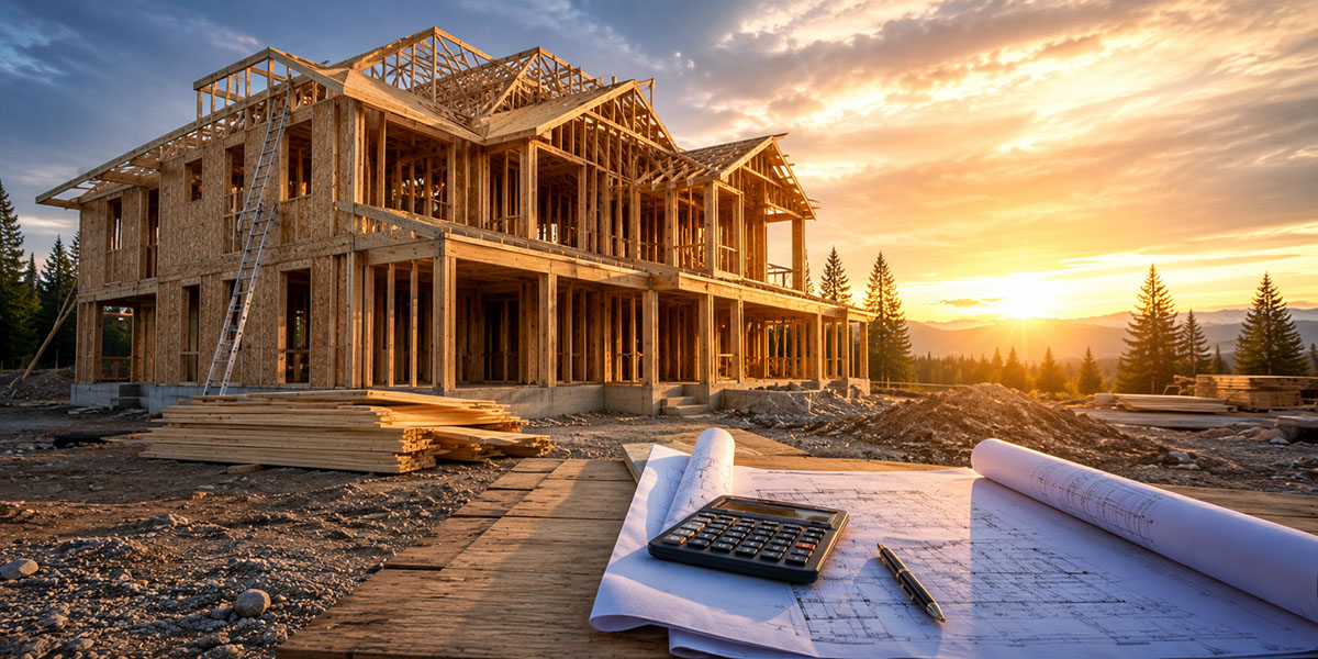 Custom home construction project in Alberta with building plans and budgeting tools used for cost planning